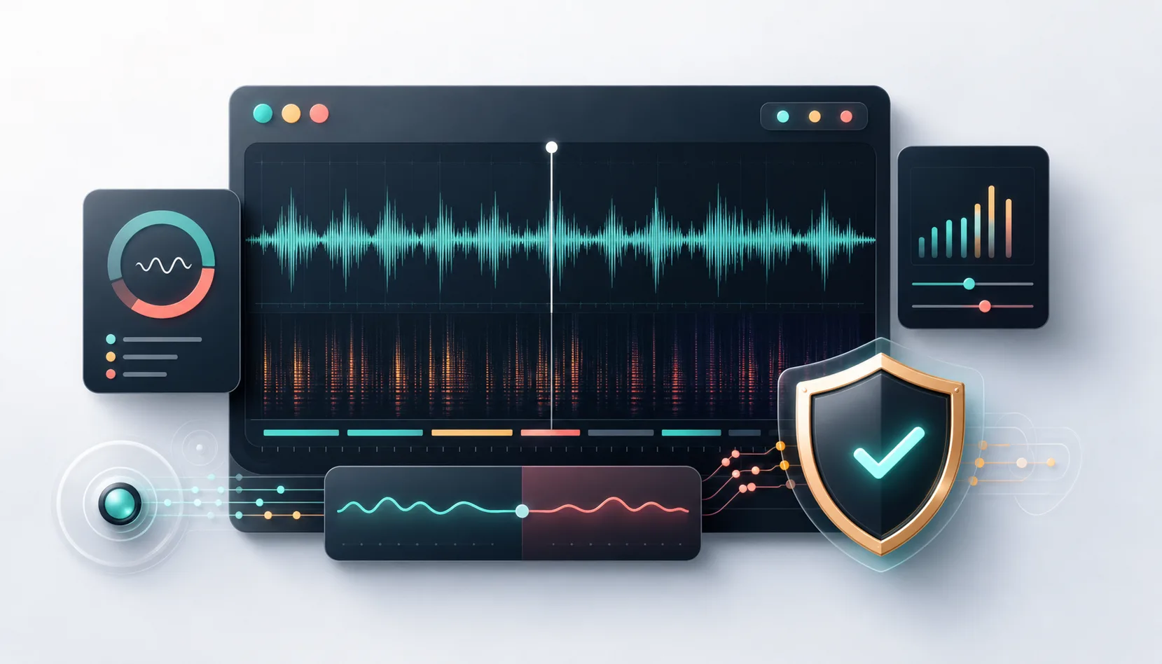 AI voice detection workflow showing a waveform and review signals